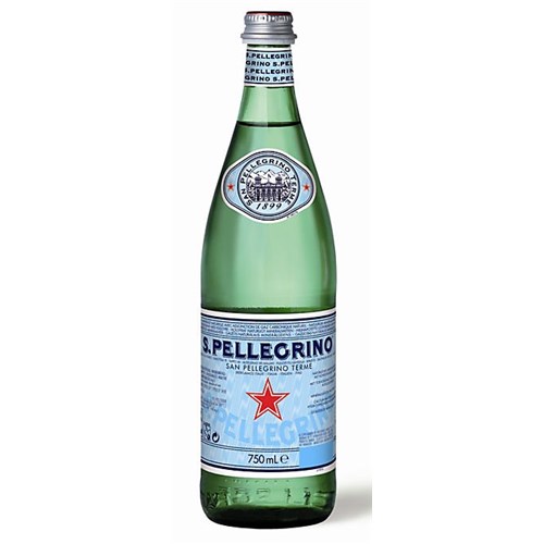 Eau minérale naturelle gazeuse San Pellegrino - Bouteille en Verre 75 cl