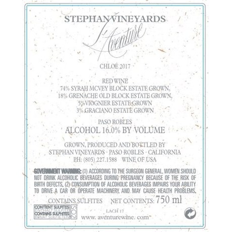 L'Aventure - Chloe - Stephan Vineyards - Paso Robles 2017