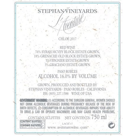 L'Aventure - Chloe - Stephan Vineyards - Paso Robles 2017