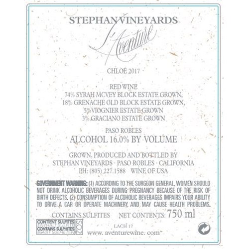 L'Aventure - Chloe - Stephan Vineyards - Paso Robles 2017