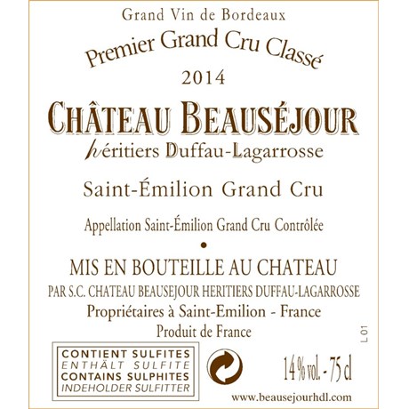 Beauséjour Duffau-lagarrosse - Saint-Emilion Grand Cru 2014