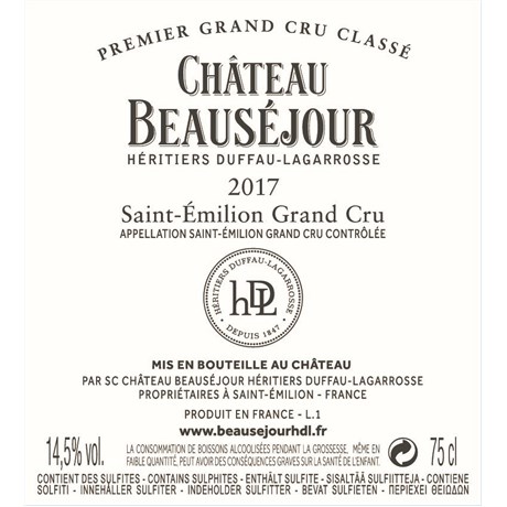 Beauséjour Duffau-lagarrosse - Saint-Emilion Grand Cru 2017