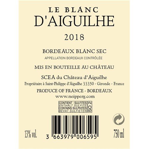 Le Blanc d'Aiguilhe - Château d'Aiguilhe - Bordeaux 2018 6b11bd6ba9341f0271941e7df664d056 