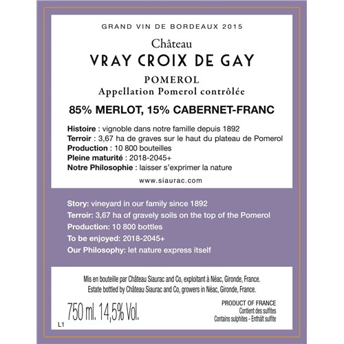 Châteai Vray Gay Cross 2015 - Pomerol 4df5d4d9d819b397555d03cedf085f48 