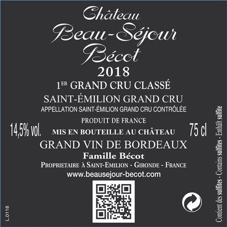 Château Beau Séjour Bécot - Saint-Emilion Grand Cru 2018