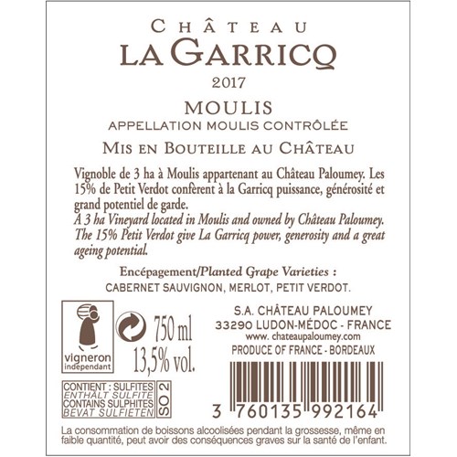 Chateau La Garricq - Moulis 2017 4df5d4d9d819b397555d03cedf085f48 
