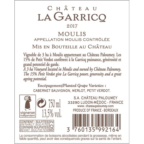 Chateau La Garricq - Moulis 2017 4df5d4d9d819b397555d03cedf085f48 