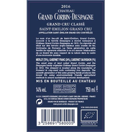 Château Grand Corbin-Despagne - Saint-Emilion Grand Cru 2016