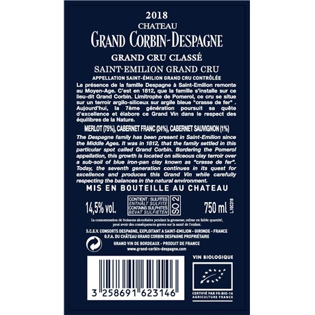 Château Grand Corbin Despagne - Saint-Emilion Grand Cru 2018