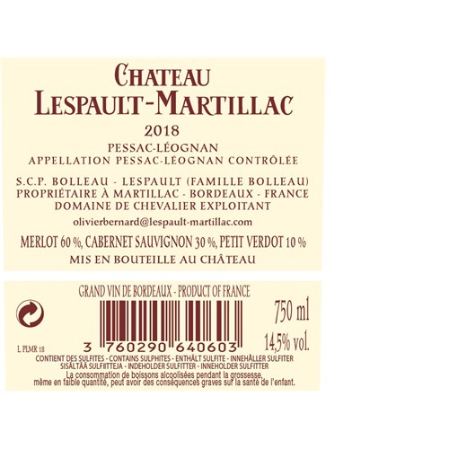 Château Lespault-Martillac Red - Pessac-Léognan 2018 4df5d4d9d819b397555d03cedf085f48 
