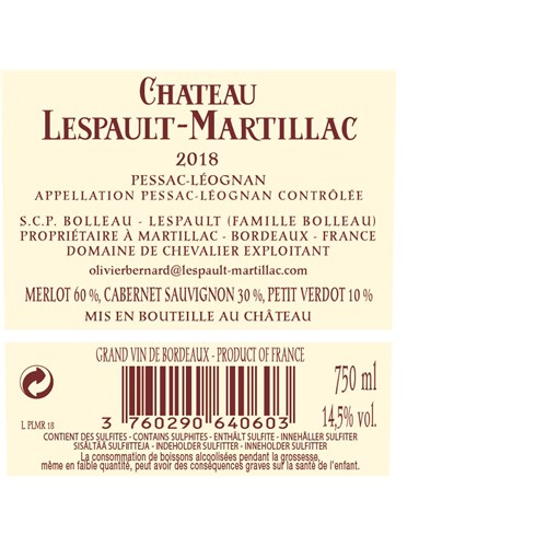 Château Lespault-Martillac Red - Pessac-Léognan 2018 4df5d4d9d819b397555d03cedf085f48 