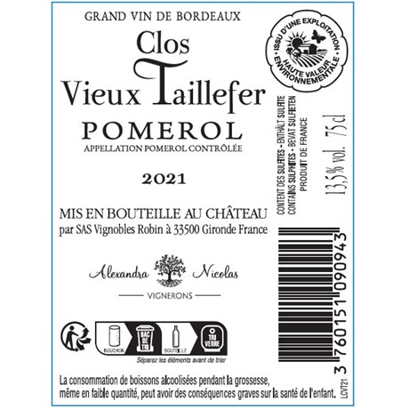 Clos Vieux Taillefer - Pomerol 2021