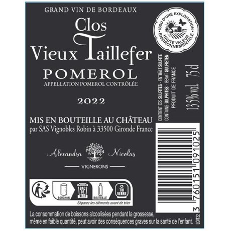 Clos Vieux Taillefer - Pomerol 2022