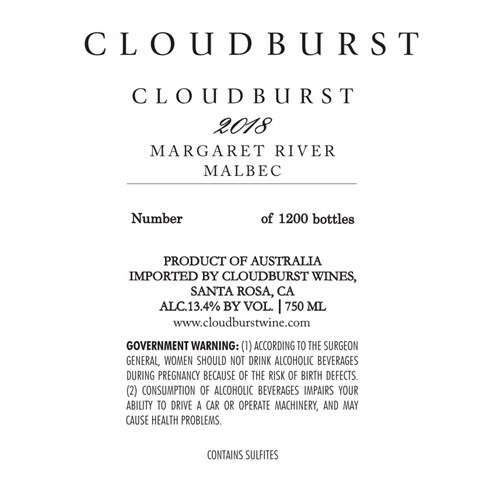 Cloudburst - Malbec - Margaret River 2018