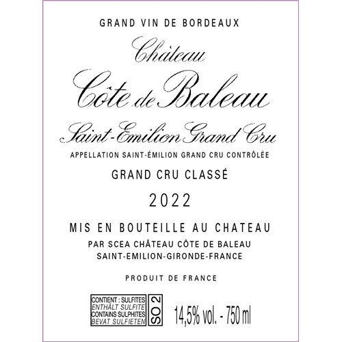 Cote de Baleau - Saint-Emilion Grand Cru 2022