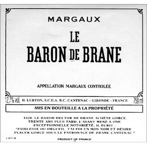 Demi Bouteille Le Baron de Brane - Château Brane Cantenac - Margaux 2018 37.5 cl