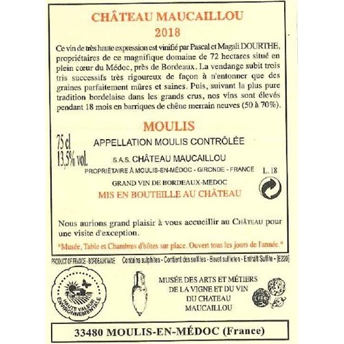 Demi Bouteille Château Maucaillou - Moulis 2018 37.5 cl