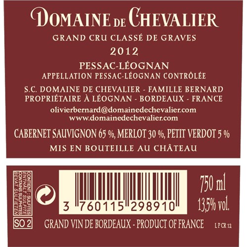 Domaine de Chevalier - Pessac-Léognan red 2012 
