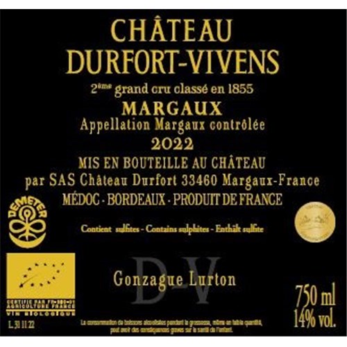 Durfort Vivens (BIO-ORGANIC) - Margaux 2022