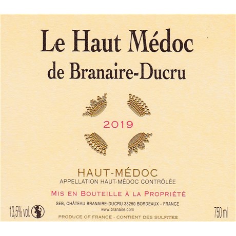 Haut-Médoc de Branaire Ducru - Haut-Médoc 2019