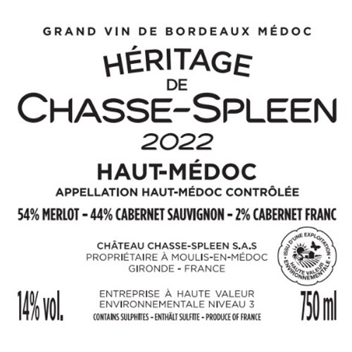 Héritage de Chasse Spleen - Haut-Médoc 2022