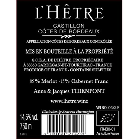 Hêtre (BIO-ORGANIC) - Castillon-Côtes de Bordeaux 2019