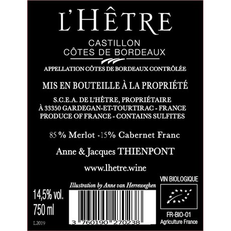 Hêtre (BIO-ORGANIC) - Castillon-Côtes de Bordeaux 2019