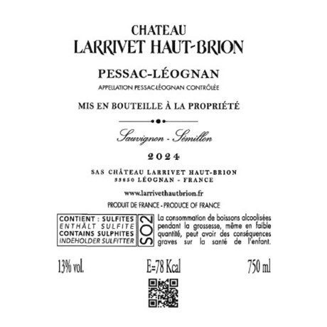 Larrivet Haut Brion blanc - Pessac-Léognan 2024