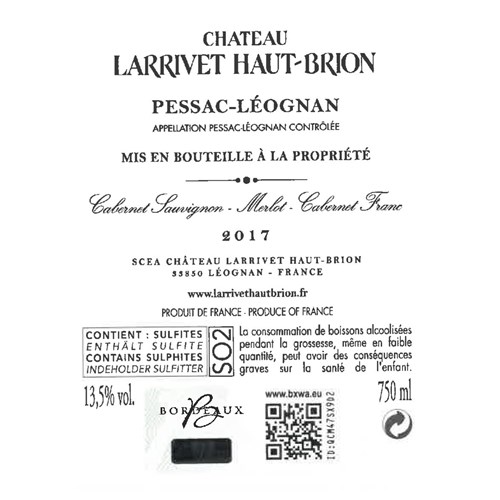 Larrivet Haut Brion rouge - Pessac-Léognan 2017