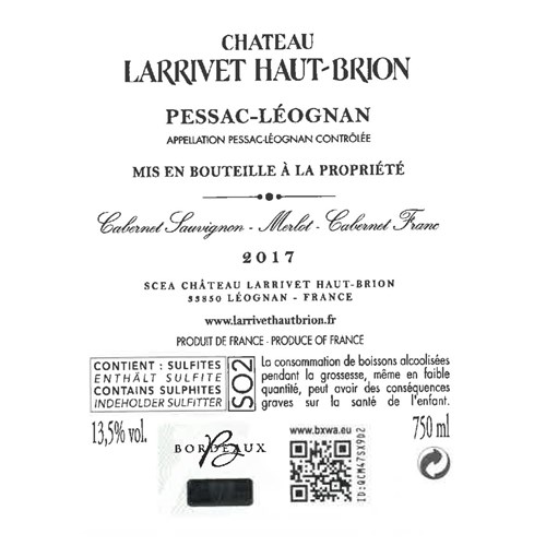 Larrivet Haut Brion rouge - Pessac-Léognan 2017