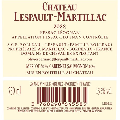 Lespault-Martillac Rouge - Pessac-Léognan 2022