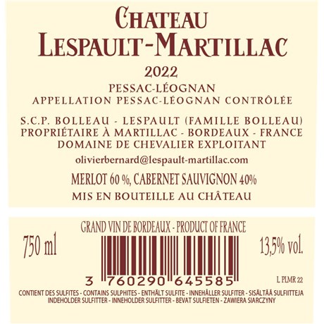 Lespault-Martillac Rouge - Pessac-Léognan 2022
