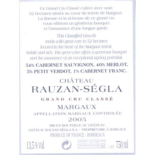 Magnum Château Rauzan Ségla - Margaux 2005 b5952cb1c3ab96cb3c8c63cfb3dccaca 