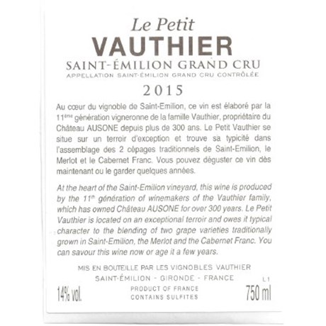Le Petit Vauthier - Saint-Emilion Grand Cru 2015