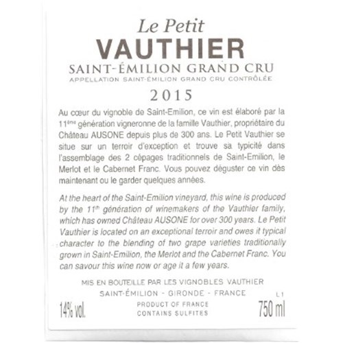 Le Petit Vauthier - Saint-Emilion Grand Cru 2015