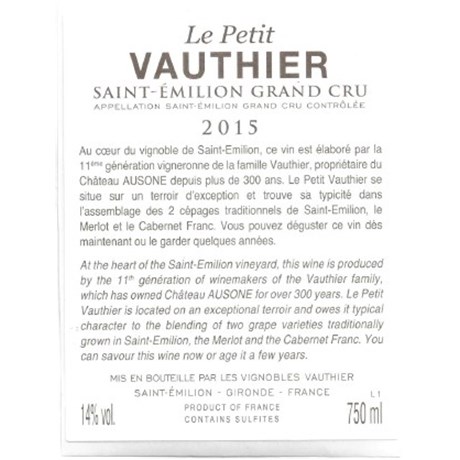 Le Petit Vauthier - Saint-Emilion Grand Cru 2015