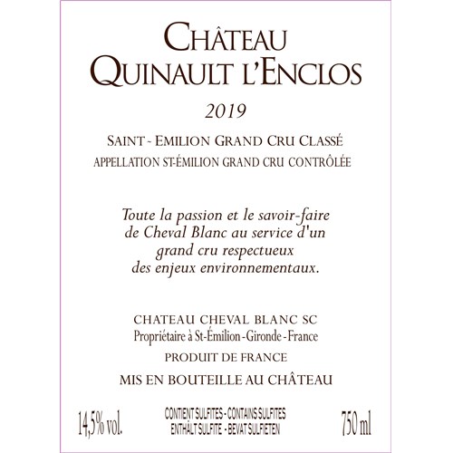 Quinault L'Enclos - Saint-Emilion Grand Cru 2019