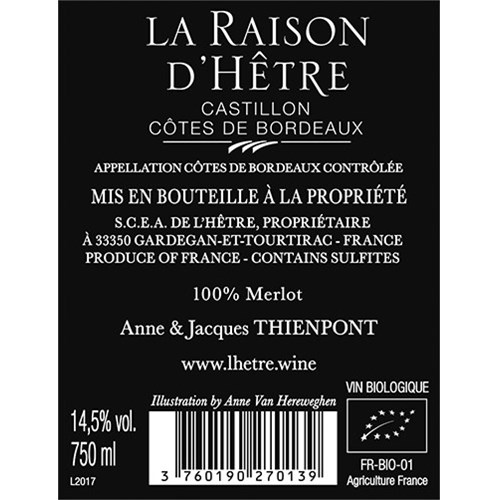 La Raison d'Hêtre - L'Heter - Castillon-Côtes de Bordeaux 2017 6b11bd6ba9341f0271941e7df664d056 