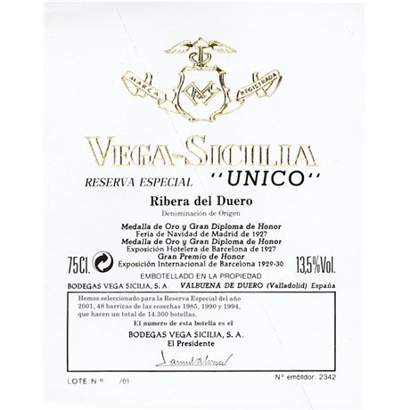 Reserva Especial "Unico" - Bodegas Vega Sicilia Ribera del Duero 2011