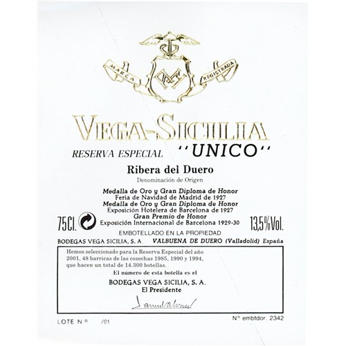 Reserva Especial "Unico" - Bodegas Vega Sicilia Ribera del Duero 2011 4df5d4d9d819b397555d03cedf085f48 