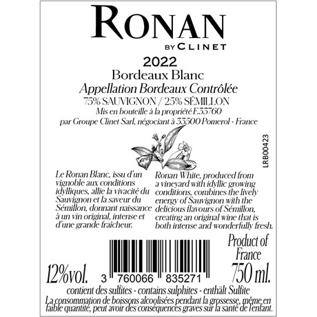 Ronan By Clinet Blanc - Bordeaux 2022