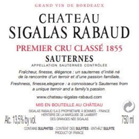 Sigalas Rabaud - Sauternes 2018