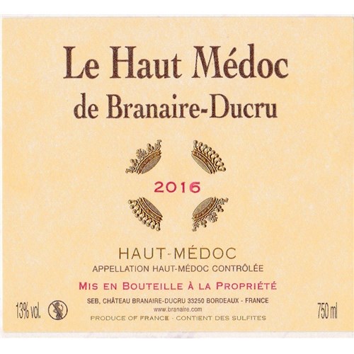 The Haut Médoc of Branaire Ducru - Château Branaire Ducru - Haut-Médoc 2016 4df5d4d9d819b397555d03cedf085f48 