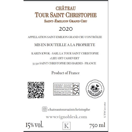 Tour Saint-Christophe - Saint-Emilion Grand Cru 2020