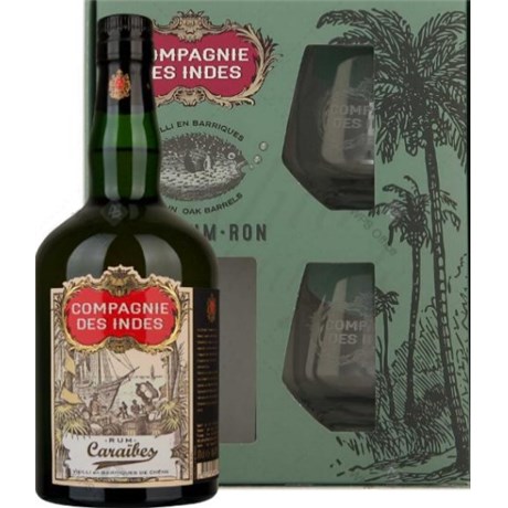 Coffret Caraïbes avec 2 verres - La Compagnie des Indes 40° 70 cl