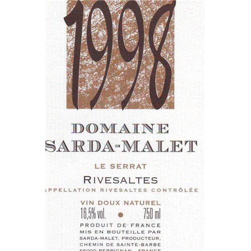 Le Serrat - Domaine Sarda-Malet - Rivesaltes 1998
